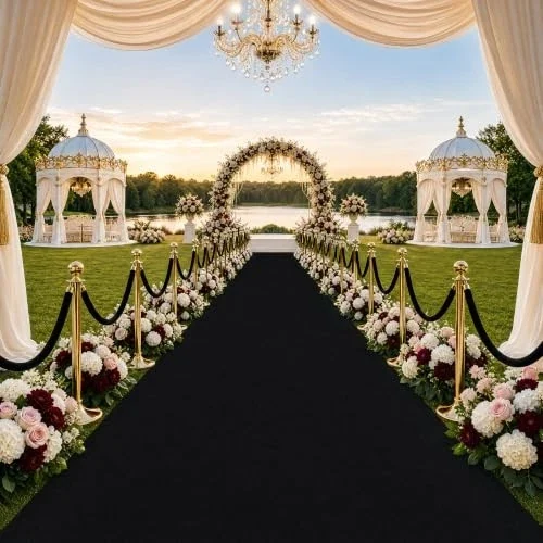 Black event carpet walkway for wedding