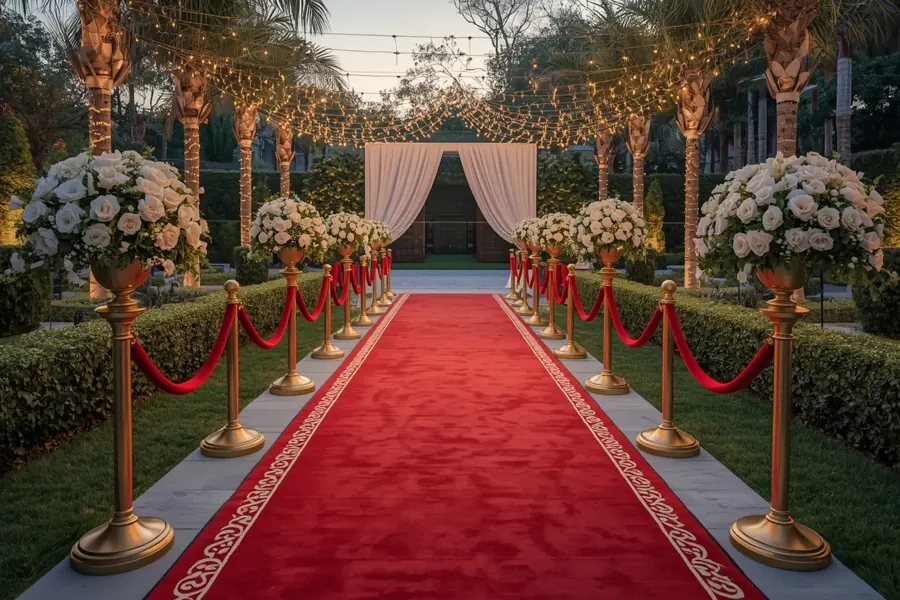 Red event carpet runner with border