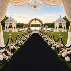 Black event carpet walkway for wedding