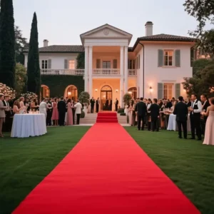 Red carpet carpet path leading to mansion
