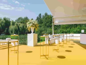 Yellow event carpet on outdoor terrace