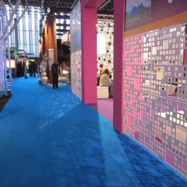 Blue exhibition carpet lining trade show walkway