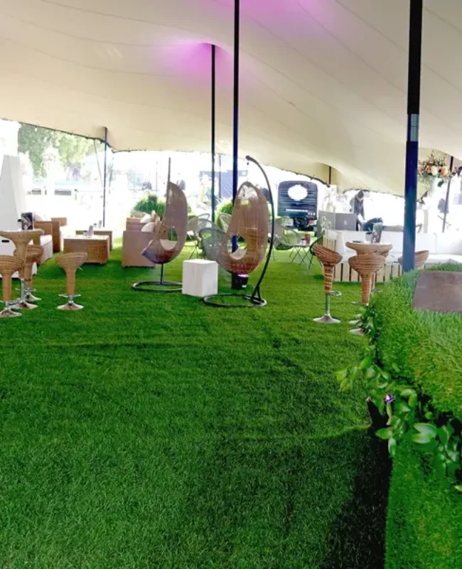 Exhibition artificial grass under canopy tent