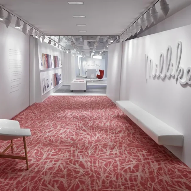 Patterned pink exhibition carpet flooring in showroom