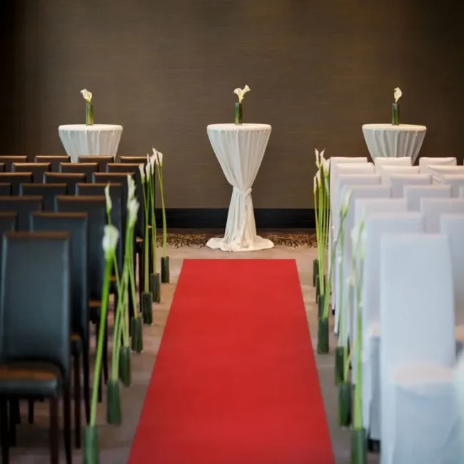 Red aisle carpet for wedding ceremony