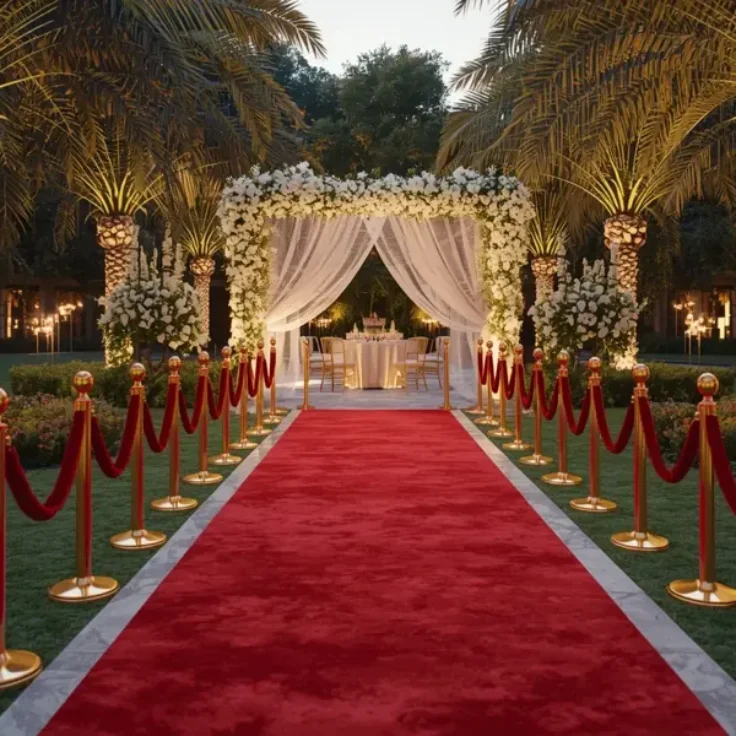 Red carpet pathway for outdoor event.