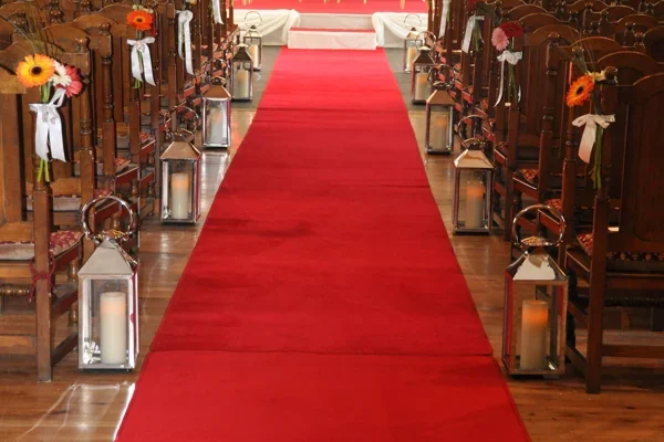 Red event carpet aisle runner setup