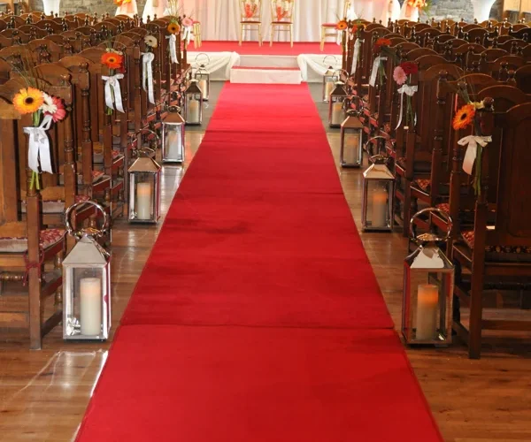 Red event carpet aisle runner setup
