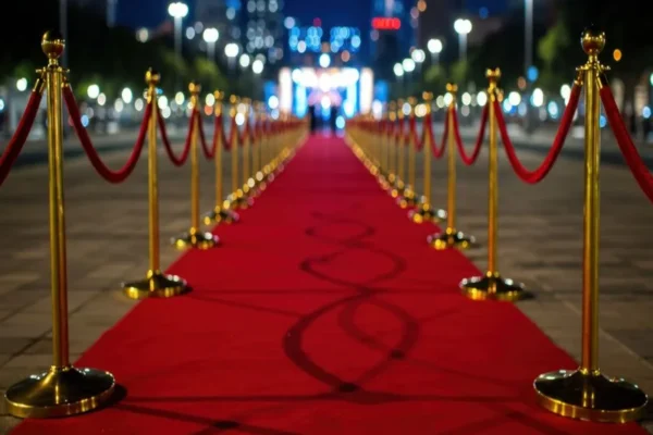 Red event carpet runner at night